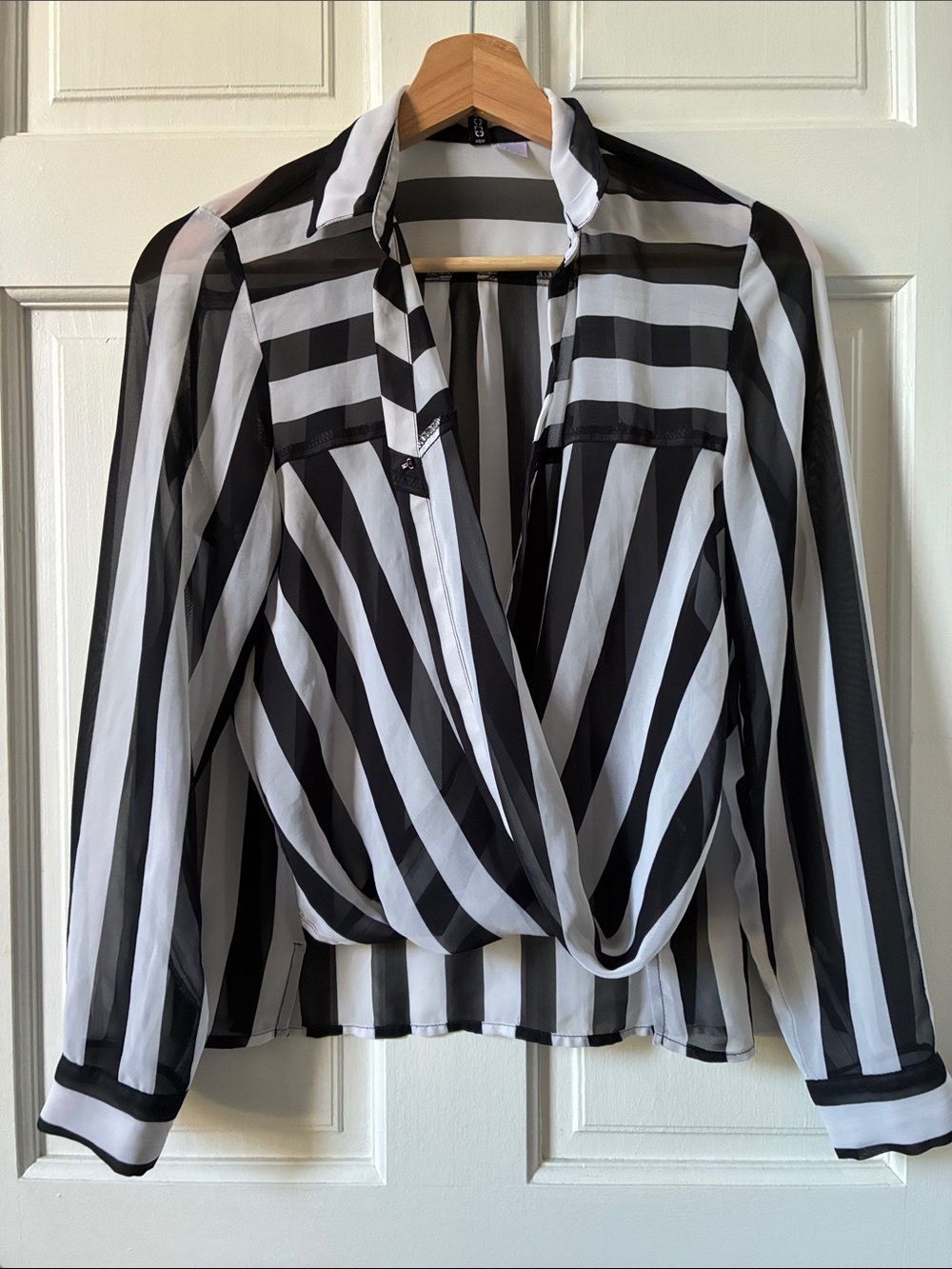 DIVIDED Black & White Striped Sheer Blouse